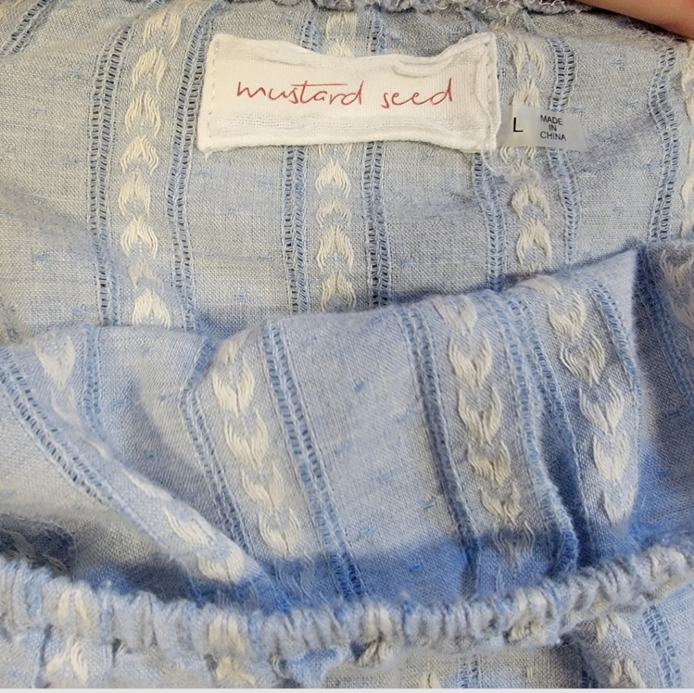 Mustard Seed Tunic Top Blouse Blue and White Stripe Size Large Square Neckline - Picture 2 of 10